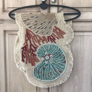 Pier 1 Beaded Coral and Shell Accent Panel in Cream, Turquoise, Red